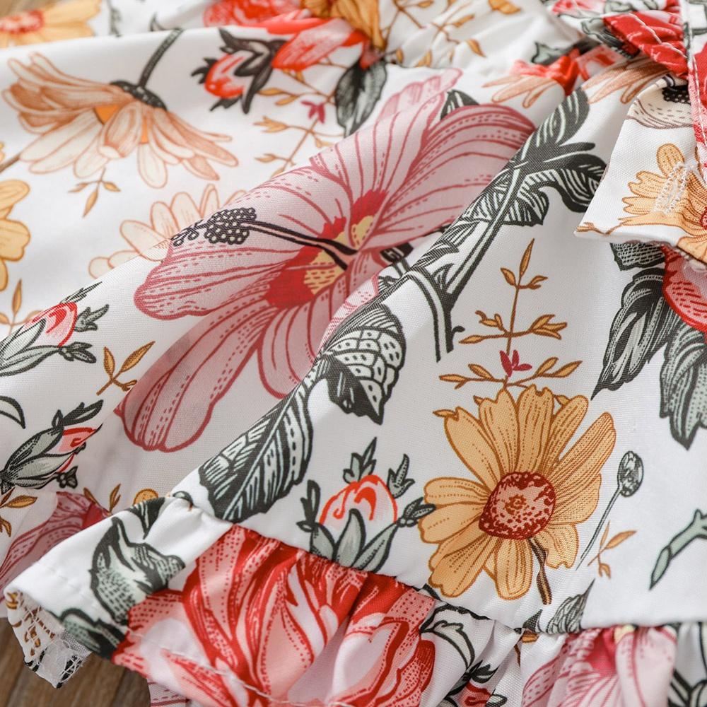 Infant Baby Girl Floral Bodysuit Dress With Headband Ruffle Sleeve Romper Skirts Jumpsuit 0-24M