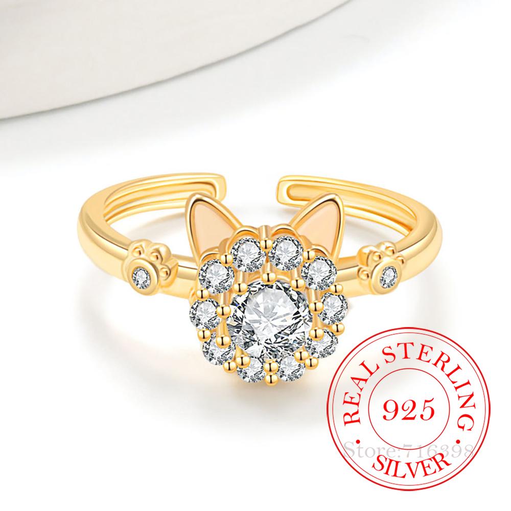 

925 Sterling Silver Jewelry Luxury Crystal Cute Cat Finger Rings for Women Wedding Party Jewelry for Girls Friend Gift One Size