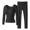 With Chest Pad Women Thermal Underwear Lace Solid Color Warm Long Tops Pants Set Body-Shaping Soft Slimming Underwear Underwear
