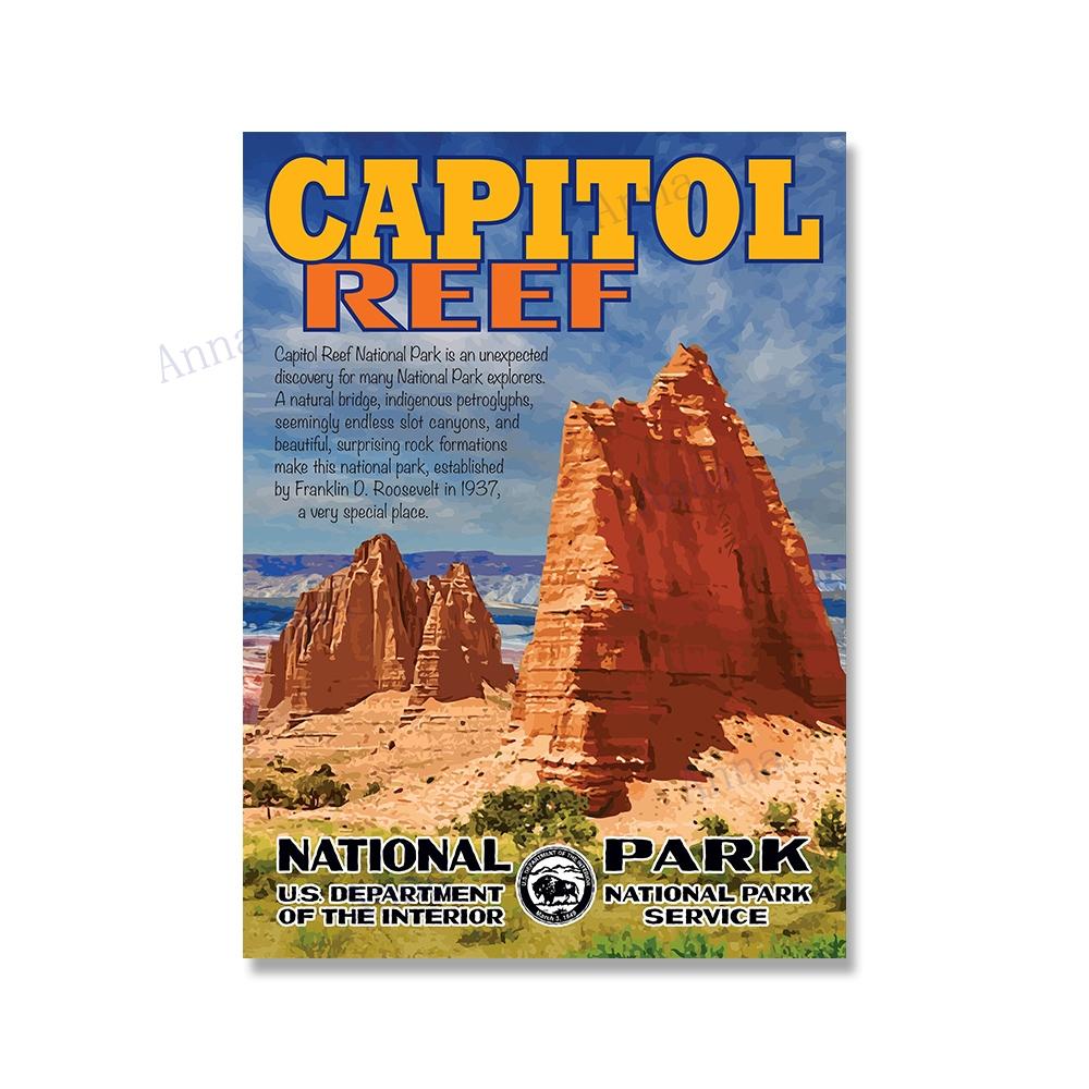 National Park Print Mountain Vintage Art Canvas Painting Travel Cities Posters Retro Landscape Wall Art Picture for Living Room