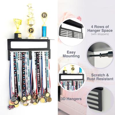 Medal Hanger Display with Trophy Shelf Strong Load-bearing Simple Installation Wall-Mounted Medal Holder Awards Trophy Display