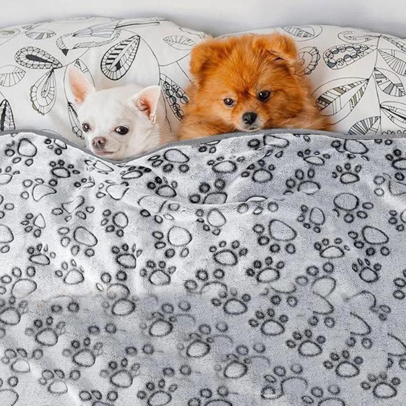 Cartoon Niedliches Pfotenmuster Hund Schlafdecke Super Weiche Plüsch Haustierdecke Warme Kuscheldecke für Hunde Katzen Welpen Decken für Couch Sofa Bett