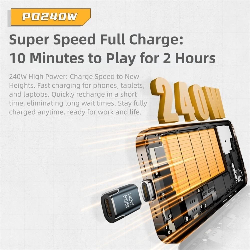 Professional PD 240W USB-C Magnetic Adapter 8K 60HZ 80Gbps Type C Converter Fast Charging Full Function USB4.0 Adapter Laptop