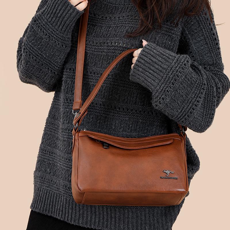 Modische Schultertasche aus Kunstleder, Damen Handtasche in Unifarbe, Retro Schultertasche, Umhängetasche mit mehreren Fächern, geeignet für den täglichen Gebrauch und zum Einkaufen