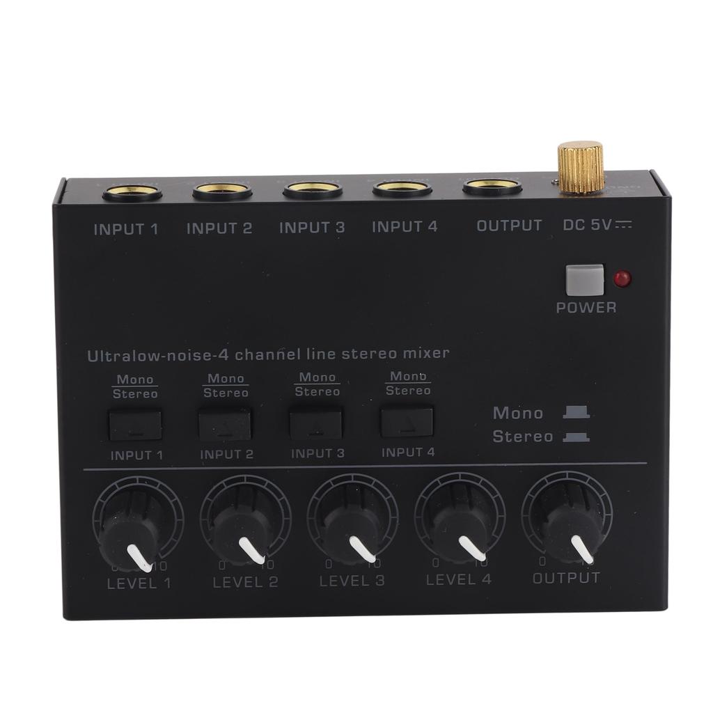 4 Channel Audio Mixer Line Mixer 4 Channel Headphone Amplifier for Home Studios Live Recording 100‑240V UK Plug