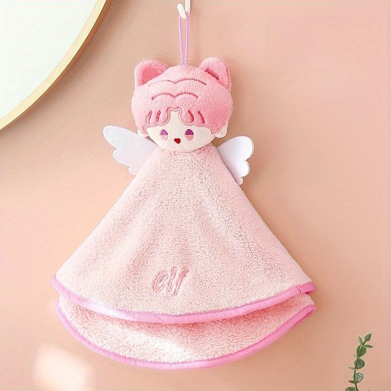 

Cute Cartoon Hanging Hand Towel Soft Coral Fleece, Absorbent Odorless,Thick Fabric,Perfect for Bathroom or Kitchen Decor,Ideal Gift Single Pack рожевий