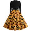 Halloween Print Flare Dress For Women Long Sleeve Dress Hollow Party Casual Dresses