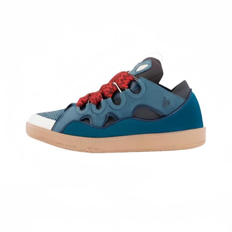 Leather Splicing Casual Shoes CURB Trend Sports Shoes White Green Mocha Men's and Women's Board Shoes Bread Shoes