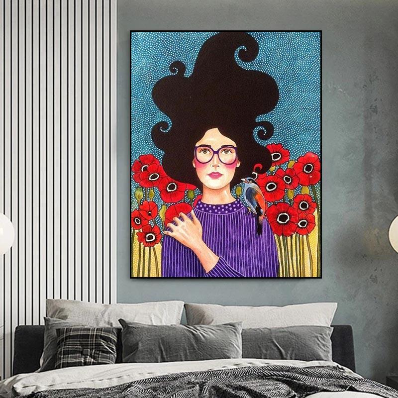 Abstract Style Girl Portrait Canvas Paintings Modern Figure Posters Prints Wall Art Pictures for Living Room Bedroom Home Decor