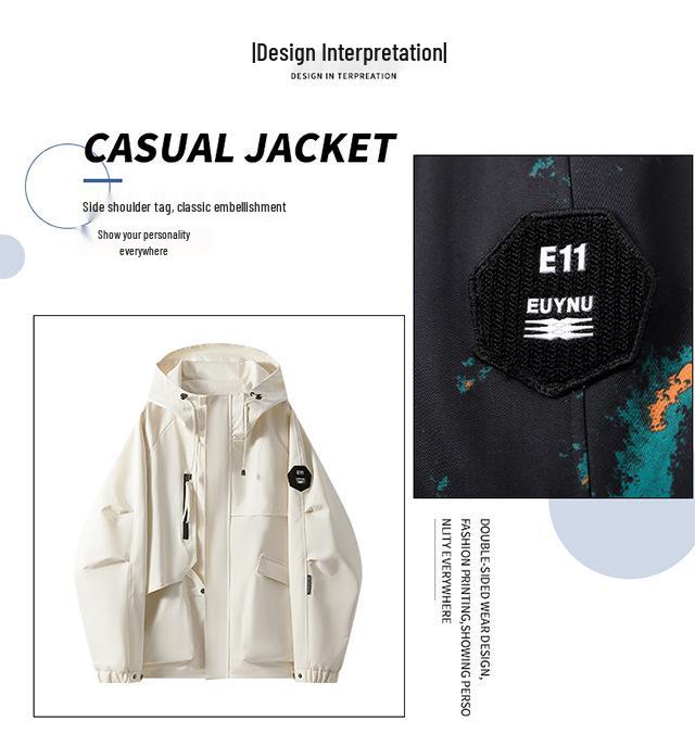 Men's 2025 Spring Korean Style Slim Hooded Jacket with Epaulettes - Versatile Outdoor Youth Outerwear