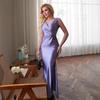 European & American Slim Fit Solid Color Satin Slit Dress