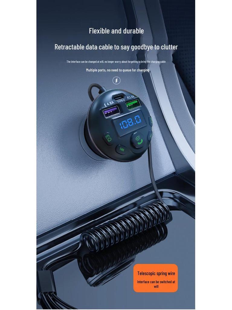 Q21 Bluetooth FM Transmitter mit Spiralkabel & QC3.0 PD20W Schnell-Autoladegerät