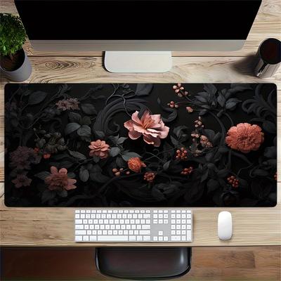 1pc Large Gaming Mouse Pad, UV Reactive Non-Slip Desk Mat, Washable PolyesterFloral, Darkness, BlossomComputer Pad with Vibrant Game Machine