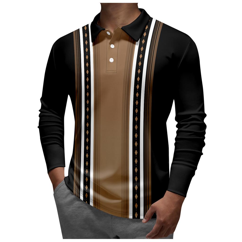 Herren-Revers-Langarm-bedrucktes Freizeit-Oberteil, lockeres Sport-Revers-Hemd