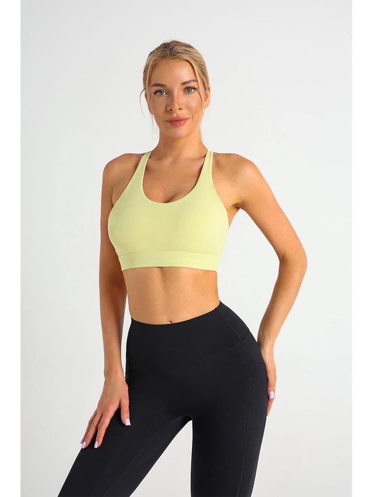 Cross Back Women's Quick-Dry Nylon Sports Bra for Yoga and Running