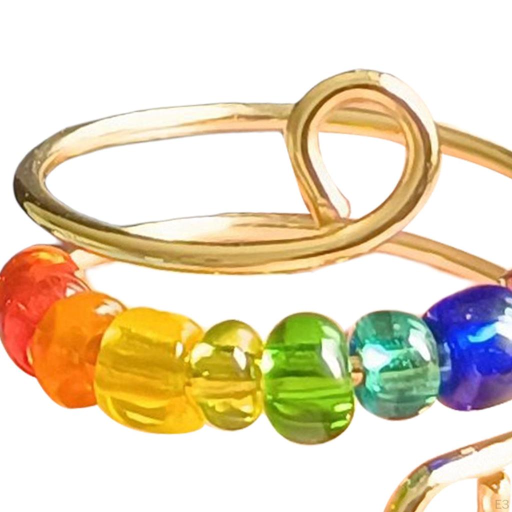 Rotatable Ring with Rainbow Bead Stylish for Girlfriend Ladies Anniversary