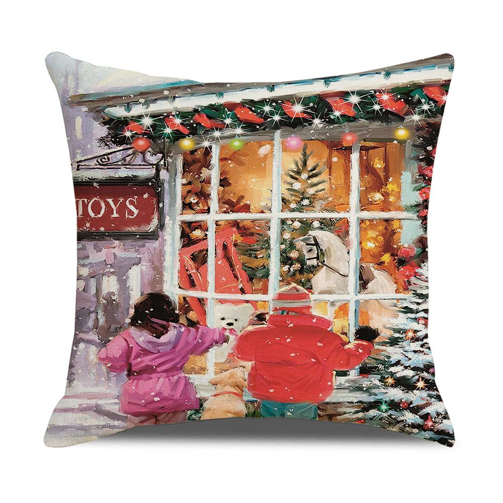 Weihnachtskissen Aquarell Cartoon Leinen Kissenbezug Europäischer Stil Nachttisch Kissenbezug Neuer Wohnstil