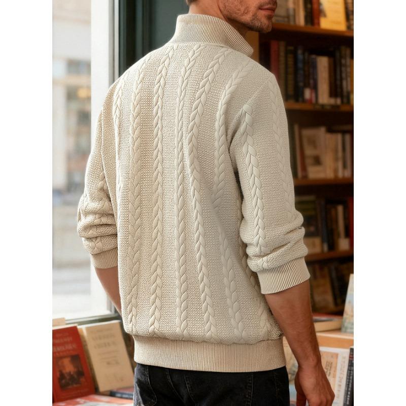 Men S Casual Vintage Half Zip Knit Sweater Loose Fit Long Sleeve Pullover