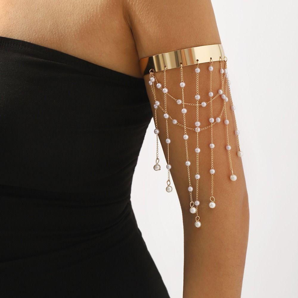 Pearl Tassel Arm Chain Adjustable Open Cuff Bracelet Armlet Armband Upper Arm Bangles  Party