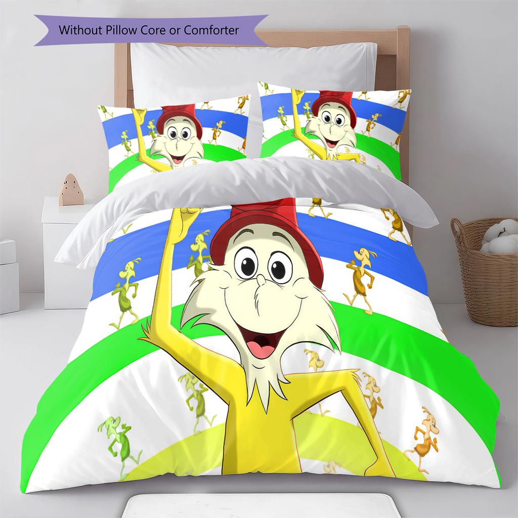Green Eggs and Ham Pattern Bedding,Quilt Set Quilt Cover Pillowcase Home Birthday Gift (1 * duvet cover + 2 * pillowcase, without core)