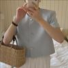 Korean Summer Round Neck Bubble Sleeve Short Jacket for Women