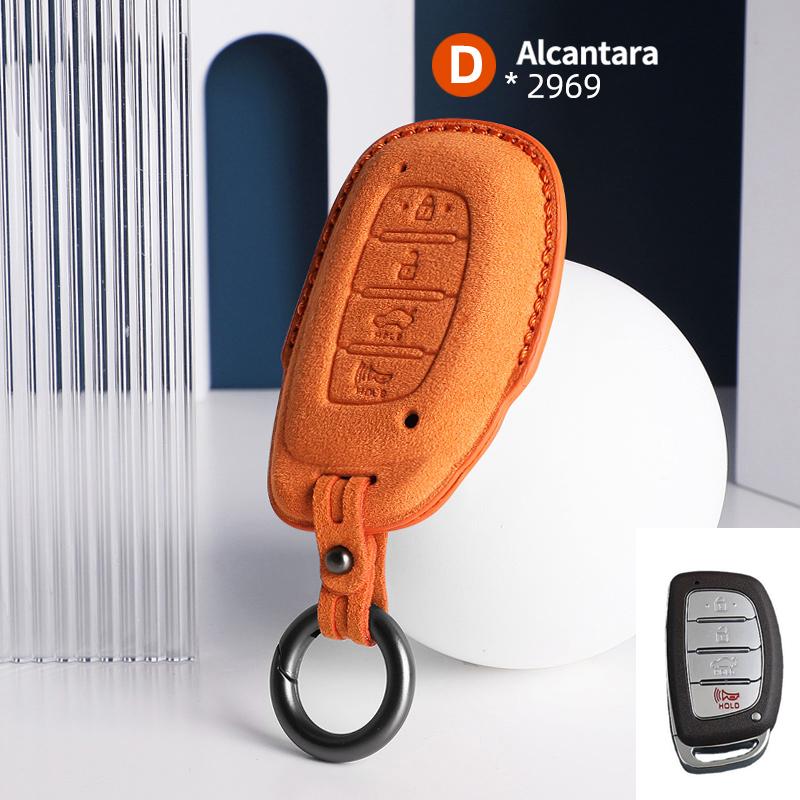 For Hyundai Tucson Santa Fe Rena Sonata Elantra Creta I10 I30 I40 Accessories 4 Button Suede Car Smart Key Case Cover Shell