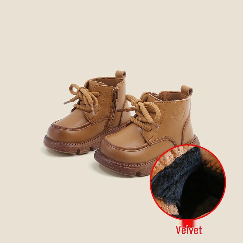 Fluffy Toddler Martin Boots - Yellow Cotton Leather Shoes for Baby Boys and Girls (Autumn/Winter)