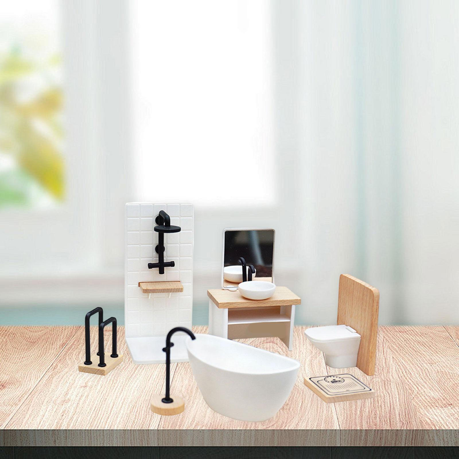 

1/12 Кукольный домик Набор для ванной Принадлежности для дома Мини Душевая кабина Декор Аксессуары Украшения 7pcs Set