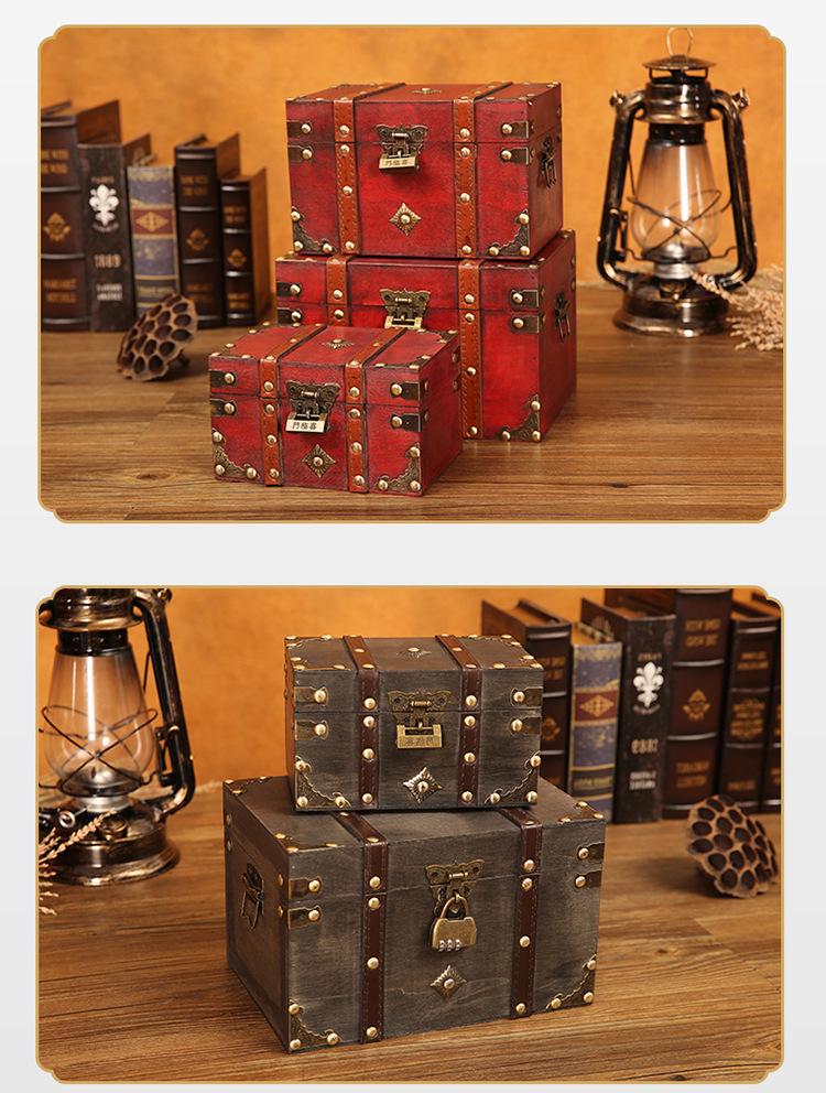 Retro-Style Wooden Jewelry Box with Lock and Stone Accents