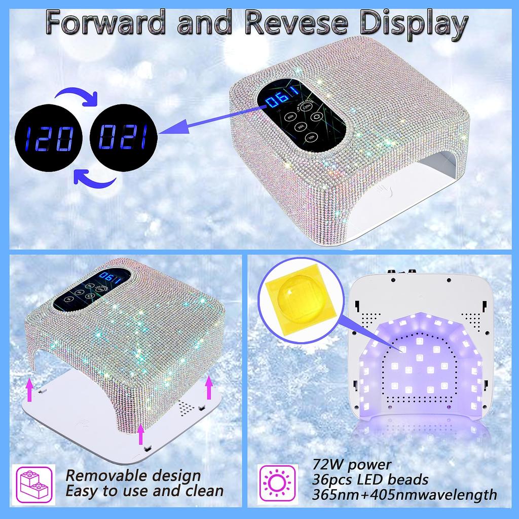 Rechargeable UV LED Nail Lamp 72W Wireless Nail Dryer with Crystals Professional UV Cabin for Gel Nails Dryer Manicure Lamp
