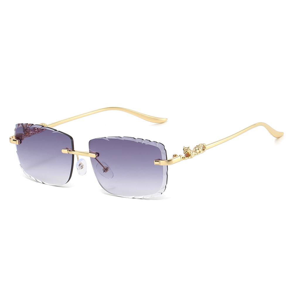 

A luxurious rimless broken-edge eyeglass with personalized fox decorations on the metal temples, a stylish street-style fashion фиолетовый