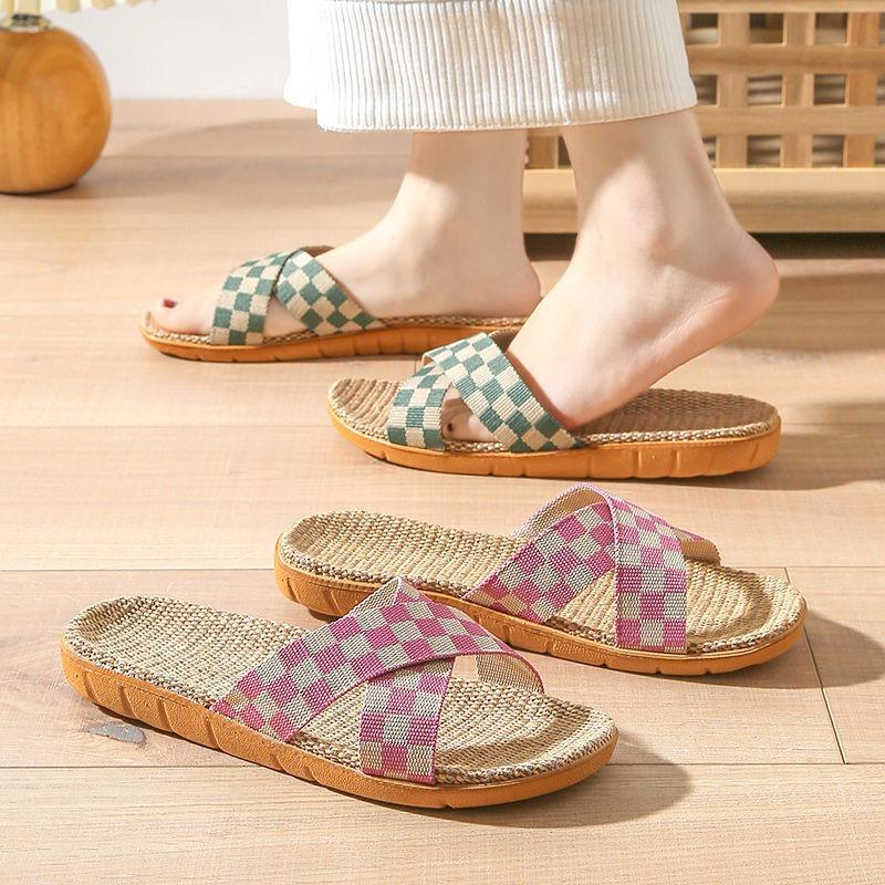 Summer linen slippers men's home indoor deodorant silent home non-slip four seasons cotton and linen slippers men's summer