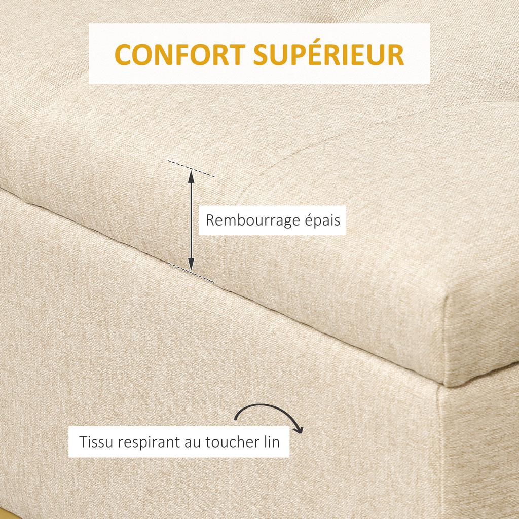 2-in-1 bench with storage trunk, upholstered seat and steel legs, 110 x 44 x 48 cm, beige and gold