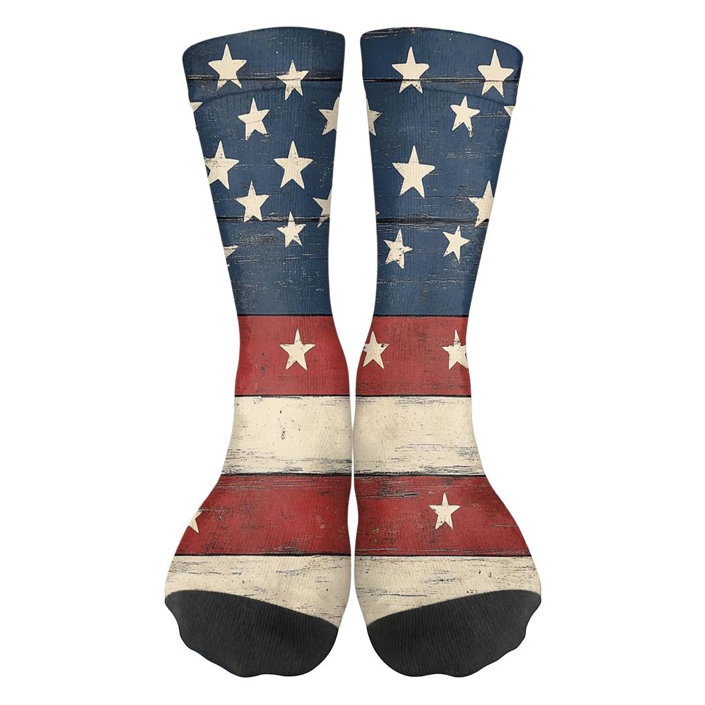 Women Breathable Comfortable Crew Socks Mid Calf Socks with Independence Day Themed Print Soft Stretchy Material for Daily Wear