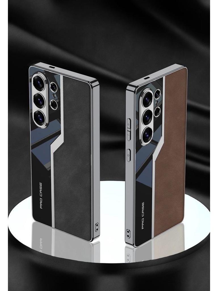 Fashionable Cross-Border S26 Ultra Samsung Phone Case with Precision-Hole Electroplated Frame and Plain Leather