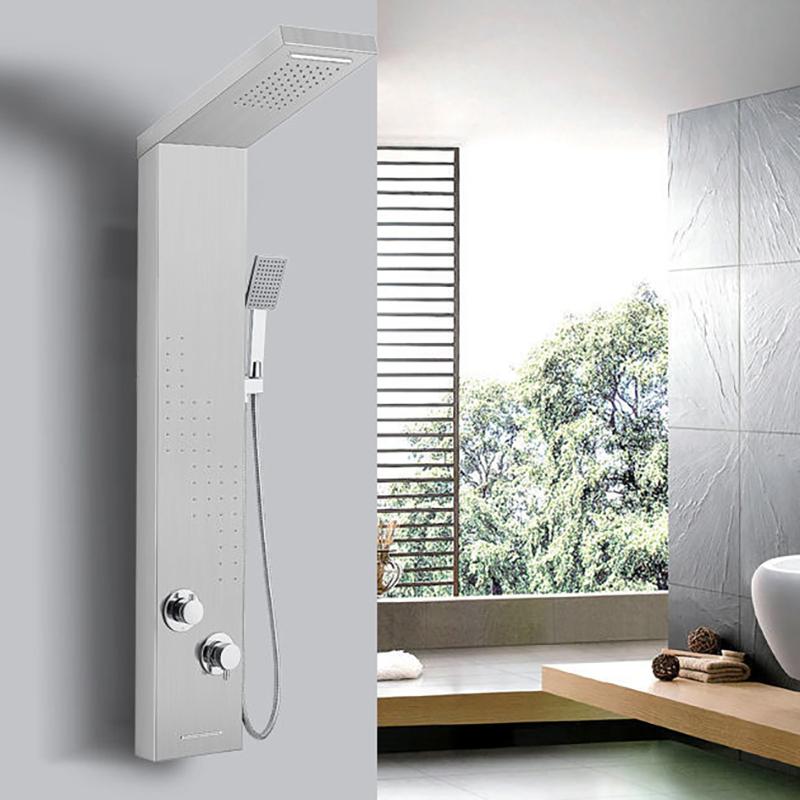 

Цифровой дисплей Душевой смеситель для дождя Ванная СПА Массажный душ Черная светодиодная подсветка Душевая панель с ручным душем Смеситель с биде-лейкой