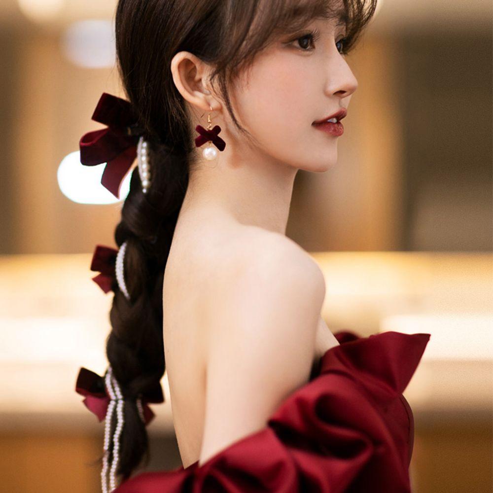 

Knot Wedding Pearl Banquet Headwear Set Bridal Hair Accessories Braided Hair Clip Women Earrings