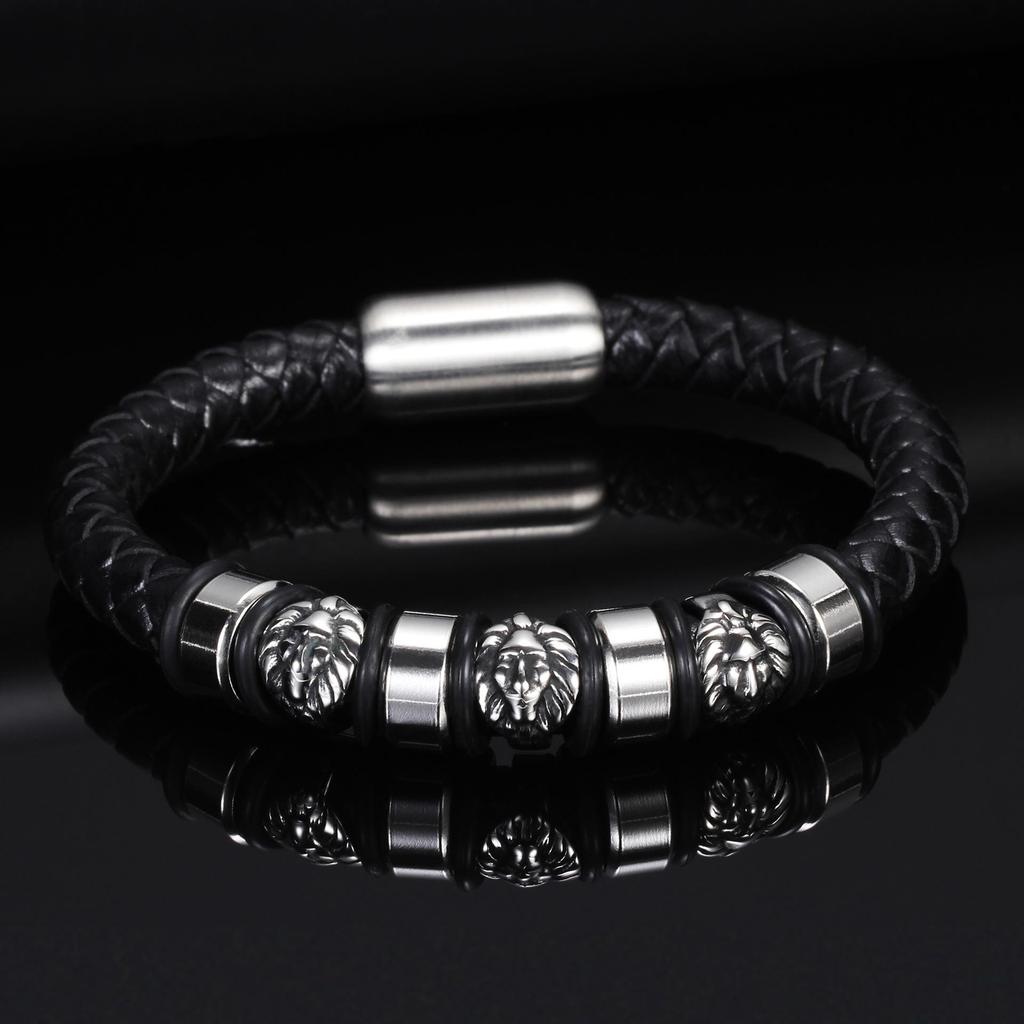Stainless Steel 9MM Woven Freemason Logo Magnet Bracelet for Men