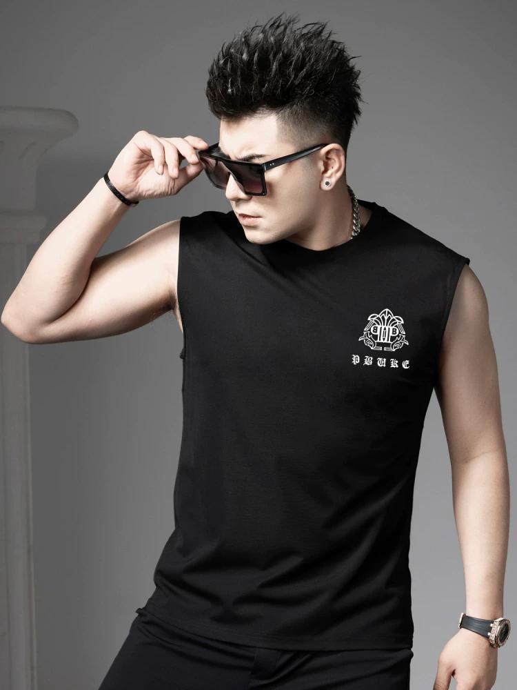 European Style Trendy Outerwear Vest Men's Tank Top 2025 Summer New Printed Round Neck Sweatshirt Sleeveless T-Shirt for Men