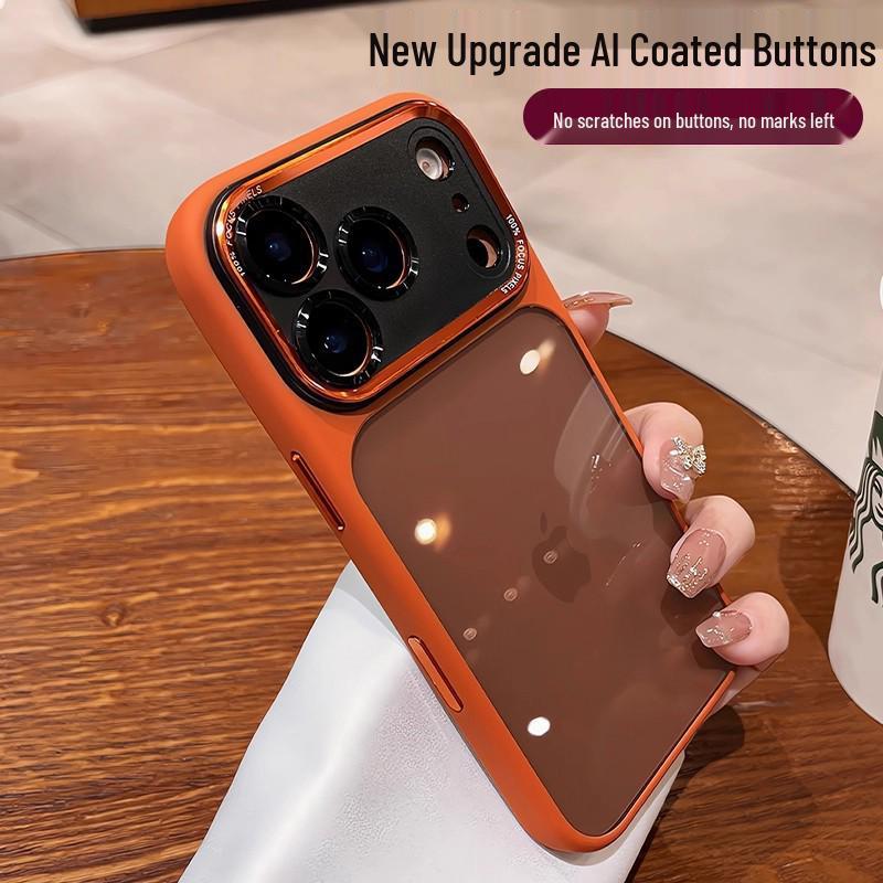 Full Coverage Anti-Drop iPhone 17 Black Translucent Case with Metal Lens & AI Button