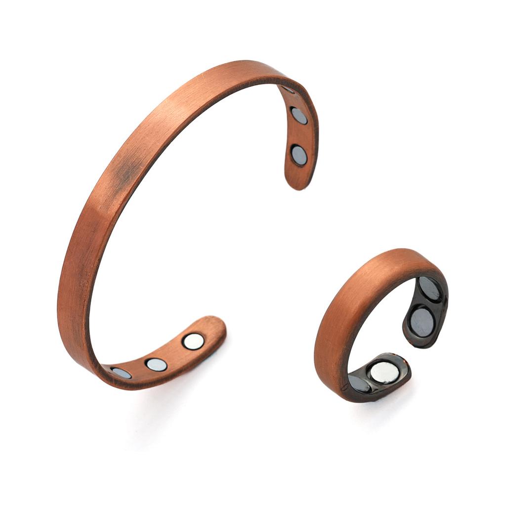 Magnetic Ancient Red Copper Brushed Opening Adjustable Bracelet Ring Spot Quick Delivery
