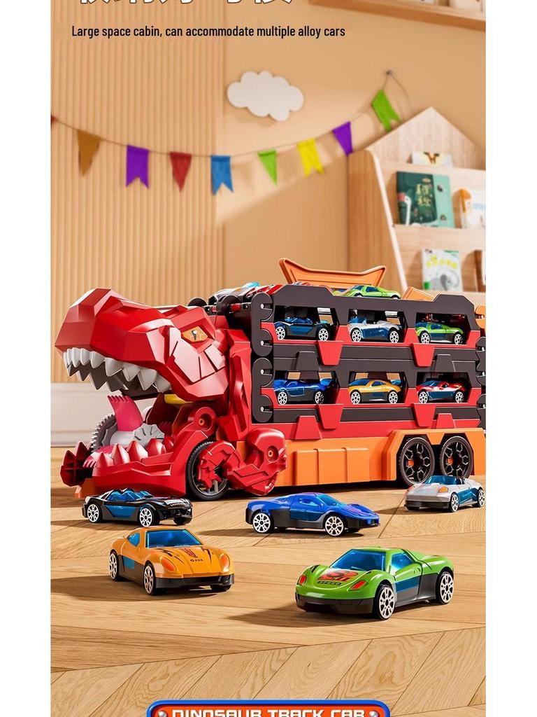 Dinosaur-Themed Folding Ejection Track Set: Children's Educational Alloy Car Toy