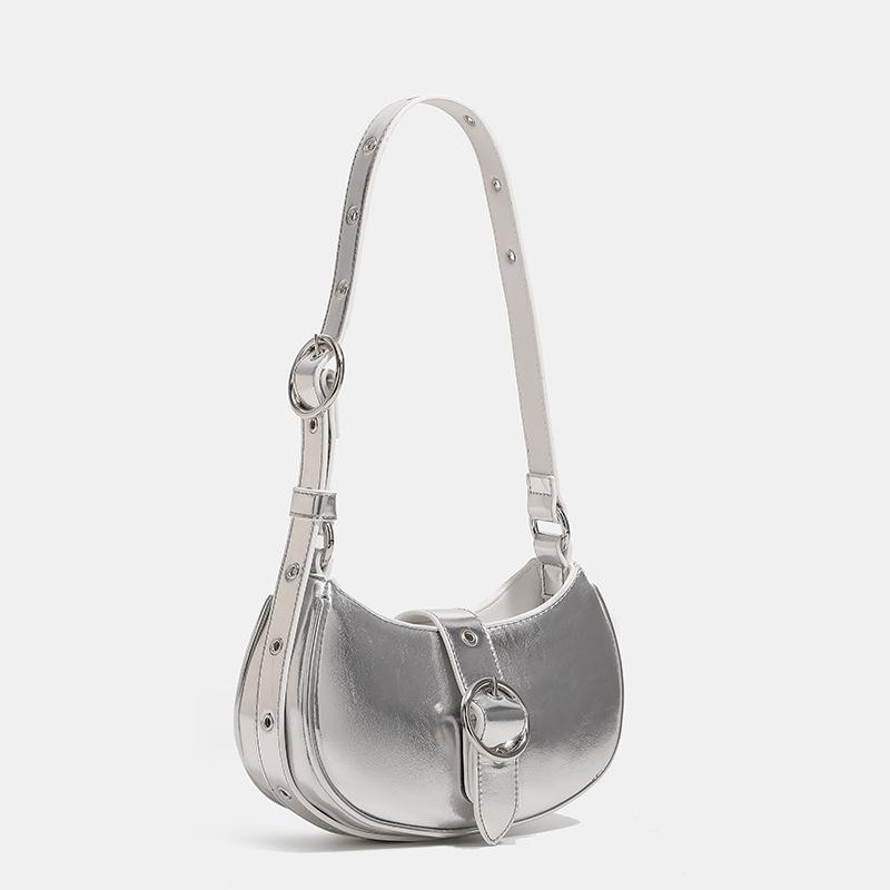 

Модная женская сумка через плечо, сумка через подмышку, плиссированная сумка-седло, однотонная сумка-мессенджер, сумка-хобо, сумки Y2K серебряный