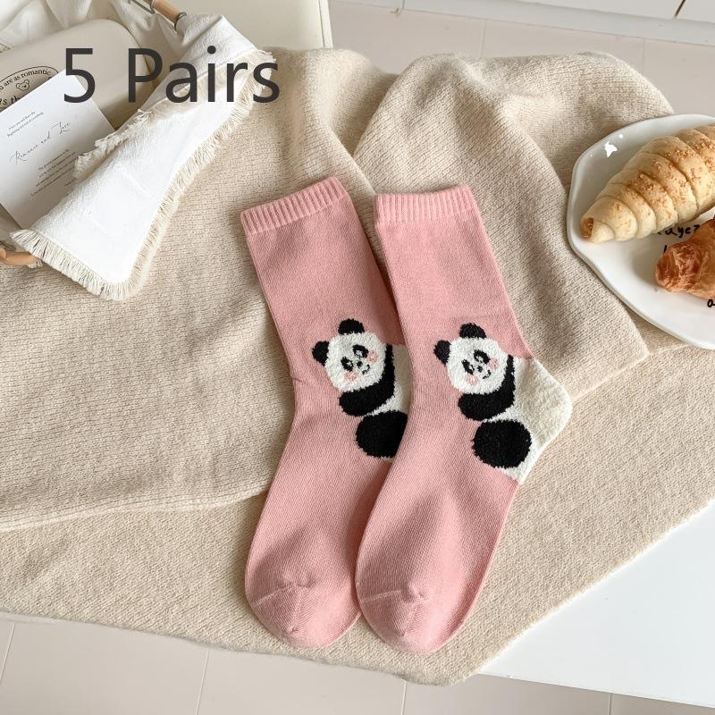 

5 пар женских осенне-зимних носков-труб из хлопка без косточек с рисунком, впитывающих пот 5 Pairs розовый