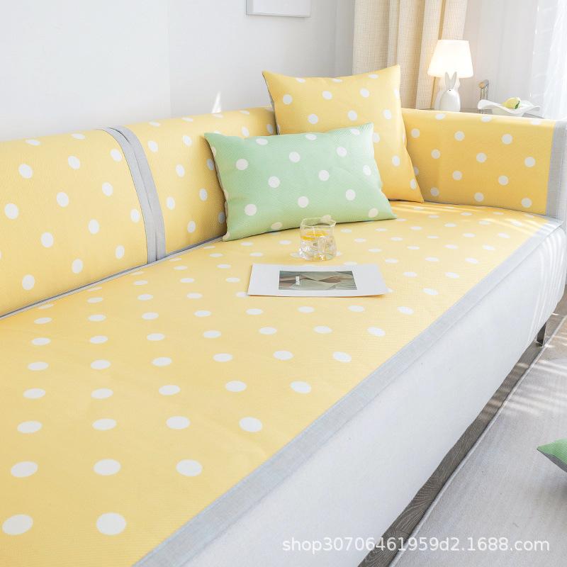 Summer Sofa Cushion Summer Mat Ice Silk Non-Slip Simple Polka Dot Cushion Fresh Summer Backrest Sofa Cover Slipcover