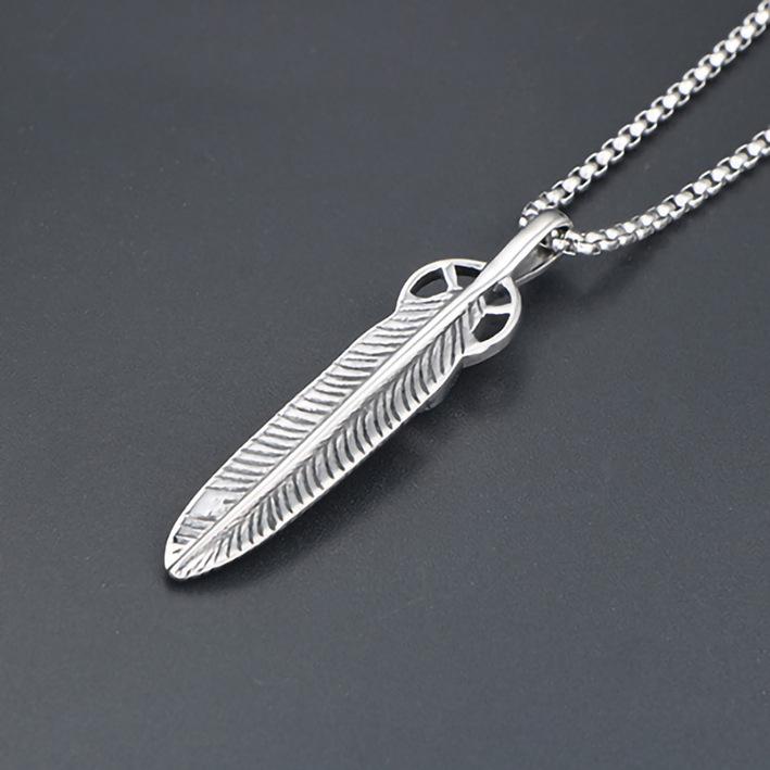 Bijoux en Acier Titane Japonais, Collier Plume Harajuku, Collier Pendentif Personnalisé, Accessoires Chaîne Pull.