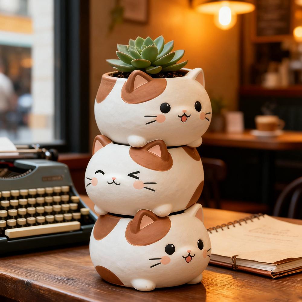 3D stacked cat flower pot silicone mold, works for resin, plaster and clay. Great for succulent planters, desk decor and handmade gifts.