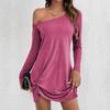Western Style Women Casual Long Sleeve Solid Color Loose Short Dress