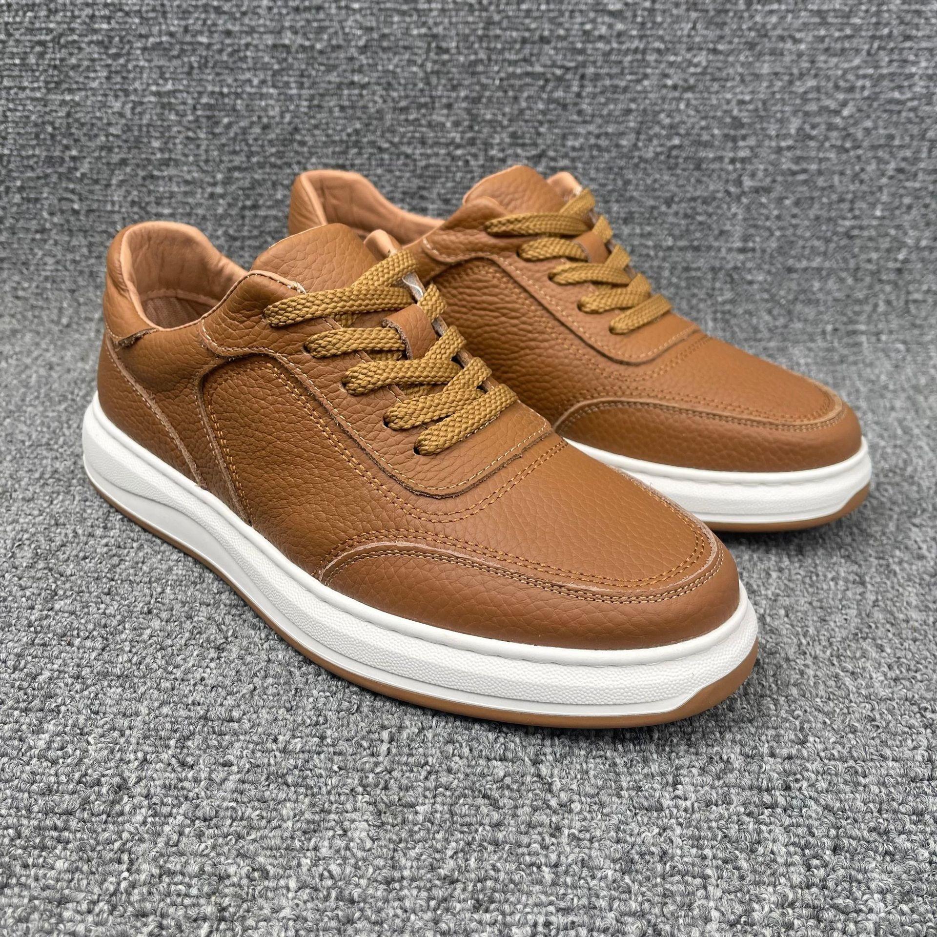Cowhide men s casual shoes breathable men s white shoes board shoes autumn leather shoes men s shoes 36 коричневый