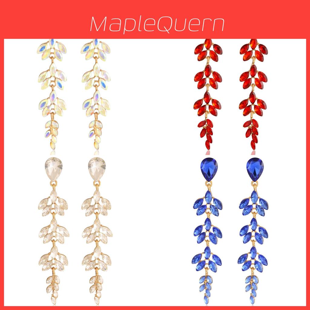 Fashion Gold Plated Leaf Drop Earrings For Women With Crystals Elegant Party Jewelry